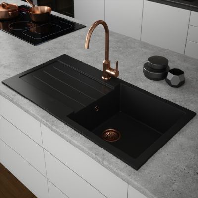 ELLSI COMITE BLACK SINGLE BOWL & DRAINER INSET SINK, PDT-000060 ELLSI COMITE BLACK SINGLE BOWL & DRAINER INSET SINK, PDT-000060